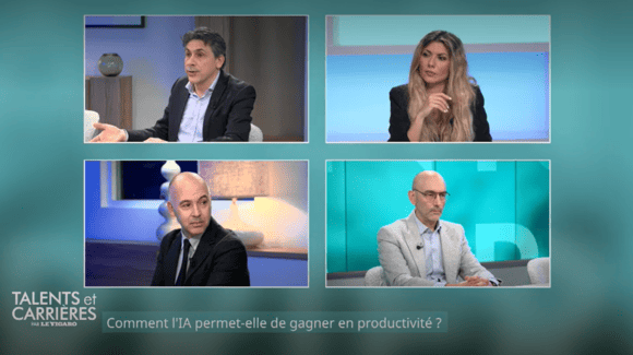 Adomlingua sur le plateau de Talents et Carrières - Le Figaro TV - en pleine discussion sur le rôle de l’intelligence artificielle dans la transformation des métiers et la productivité.